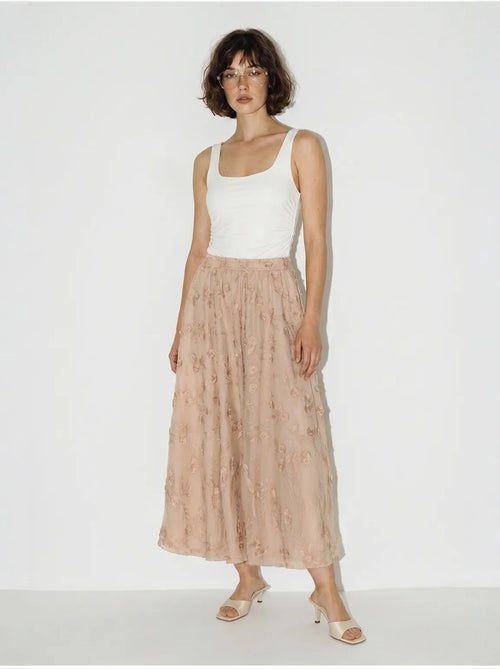 Jupe midi trapèze brodée à taille haute lucci - Kiabi Jupe midi trapèze brodée à taille haute lucci - Kiabi