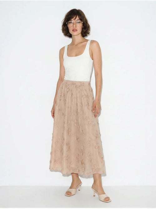 Jupe midi trapèze brodée à taille haute lucci - Kiabi Jupe midi trapèze brodée à taille haute lucci - Kiabi