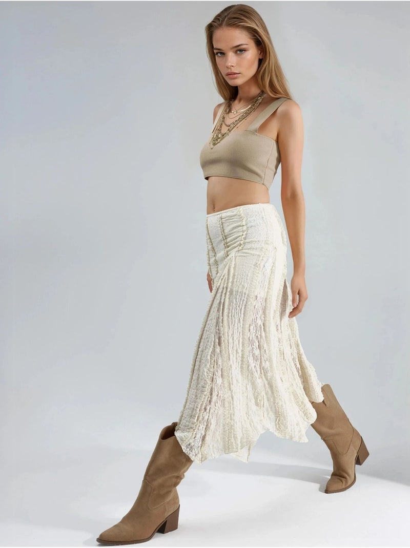 Jupe midi trapèze en dentelle taille haute busem Beige argile - Kiabi