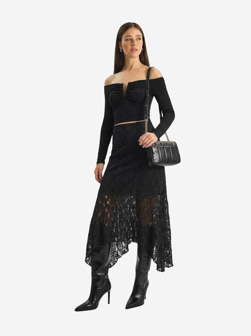 Jupe midi trapèze en dentelle taille haute lucci Noir - Kiabi