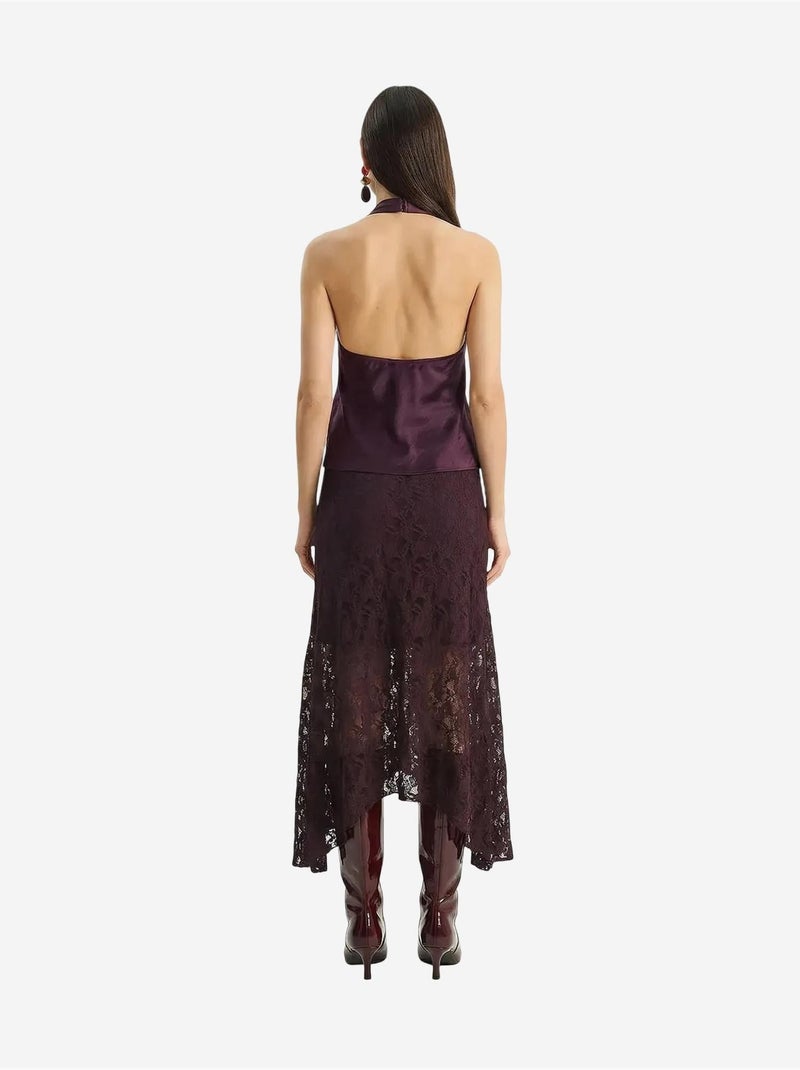 Jupe midi trapèze en dentelle taille haute lucci Violet aubergine - Kiabi