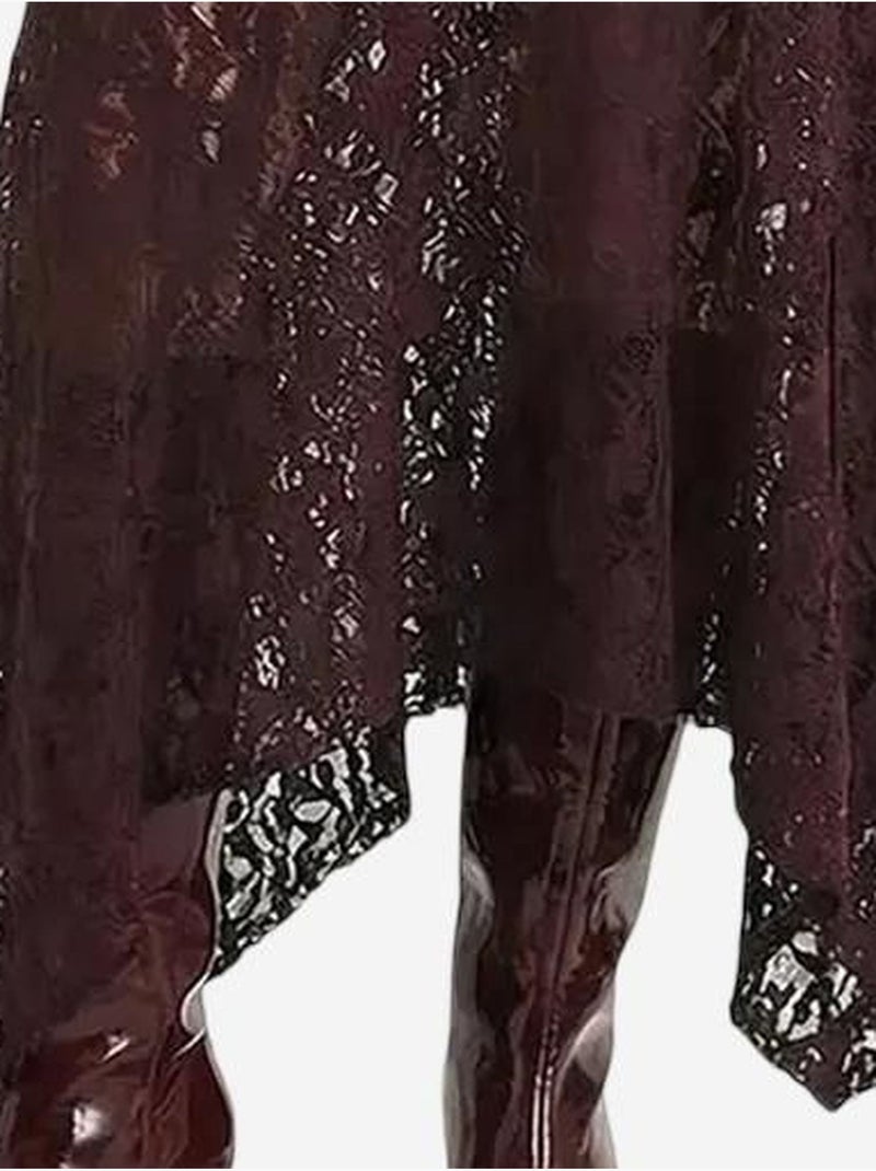Jupe midi trapèze en dentelle taille haute lucci Violet aubergine - Kiabi