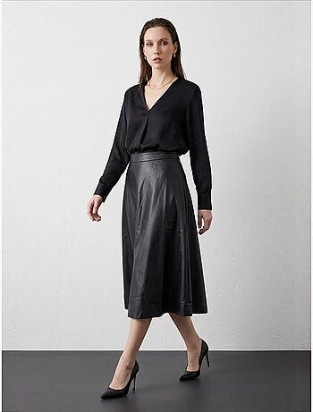 Jupe midi trapèze en simili cuir à taille haute my fashion