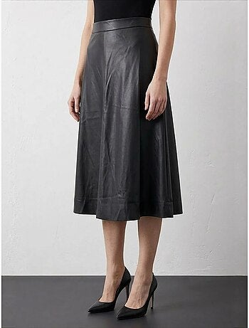 Jupe midi trapèze en simili cuir à taille haute my fashion