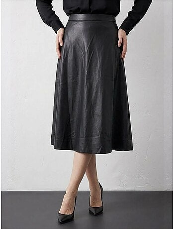 Jupe midi trapèze en simili cuir à taille haute my fashion