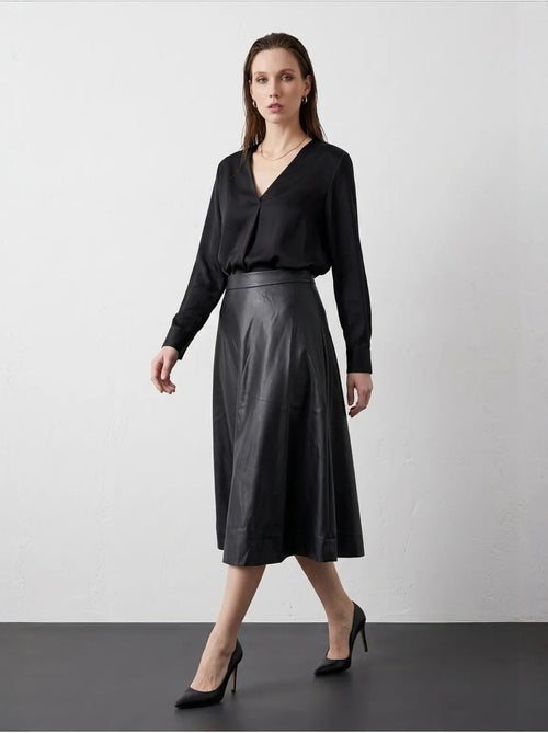 Jupe midi trapèze en simili cuir à taille haute my fashion - Kiabi