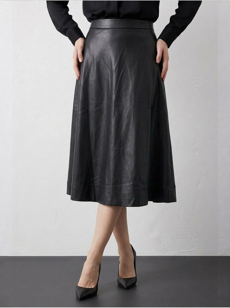 Jupe midi trapèze en simili cuir à taille haute my fashion Noir Orange clair Noir - Kiabi