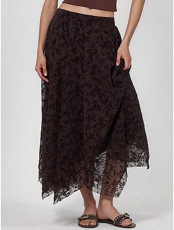Jupe midi trapèze taille haute à fleurs