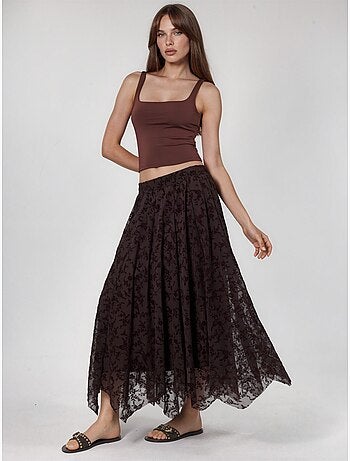 Jupe midi trapèze taille haute à fleurs
