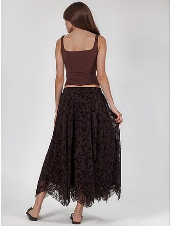 Jupe midi trapèze taille haute à fleurs