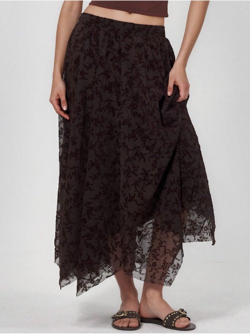 Jupe midi trapèze taille haute à fleurs - Kiabi