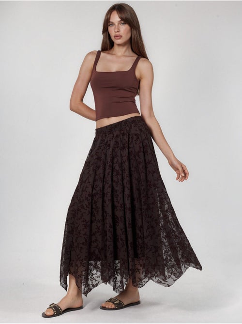 Jupe midi trapèze taille haute à fleurs - Kiabi