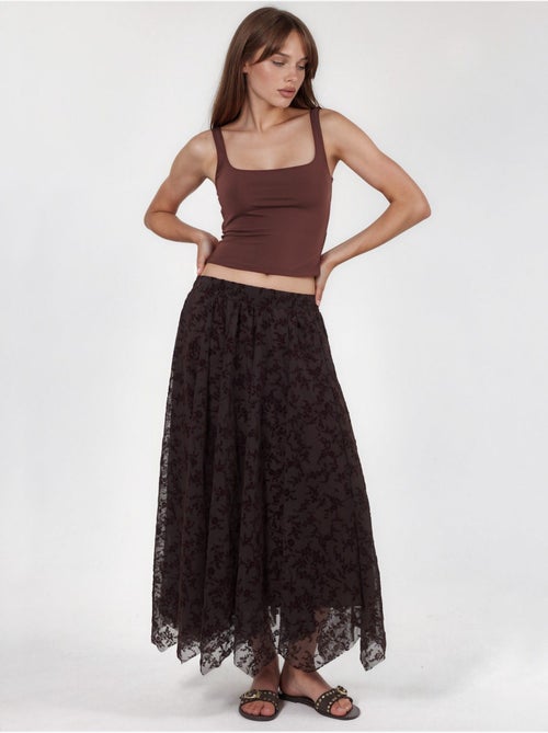 Jupe midi trapèze taille haute à fleurs - Kiabi