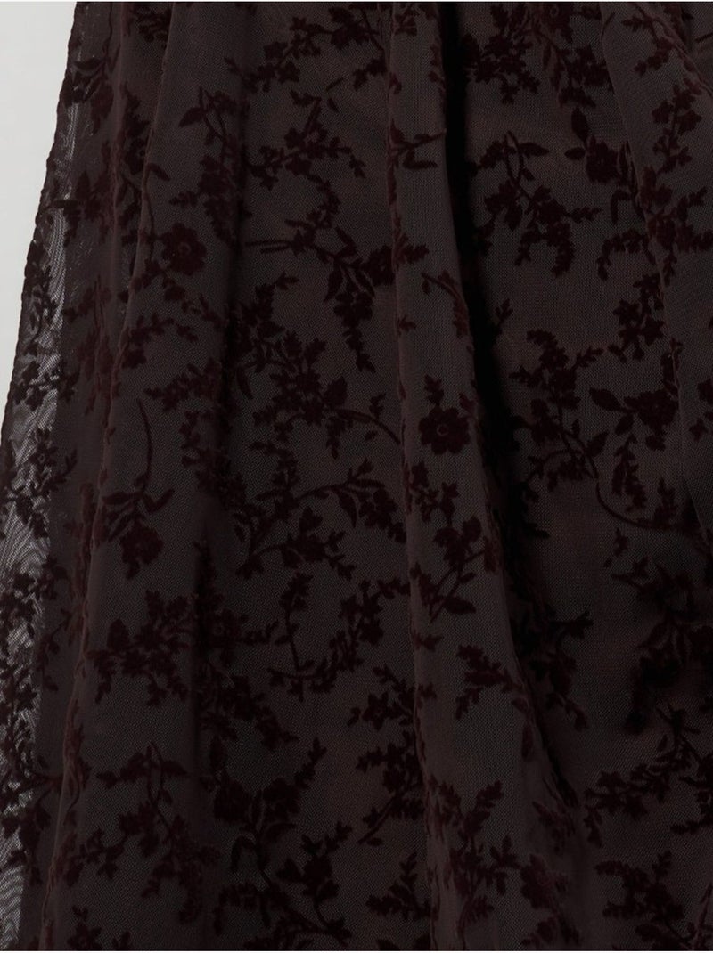 Jupe midi trapèze taille haute à fleurs Marron foncé - Kiabi