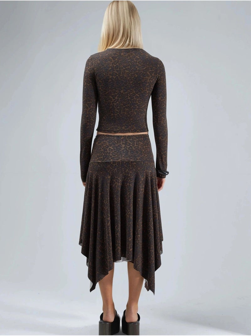 Jupe midi trapèze taille haute à imprimé léopard busem Marron clair - Kiabi