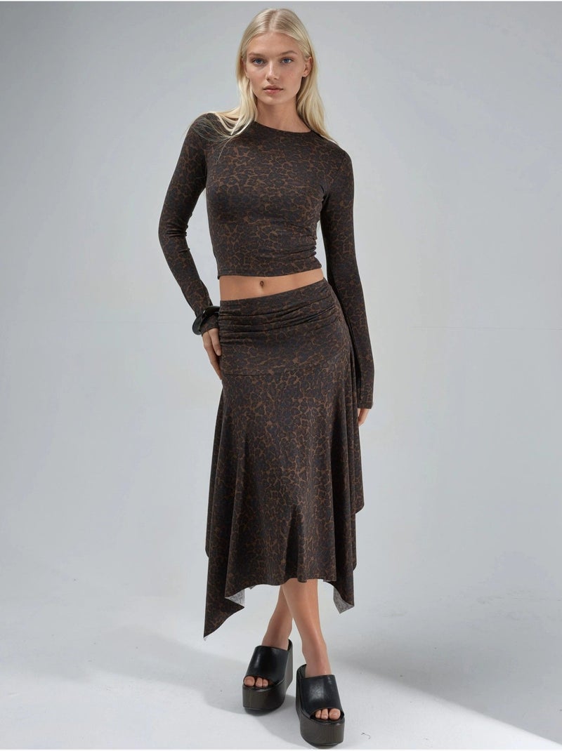 Jupe midi trapèze taille haute à imprimé léopard busem Marron clair - Kiabi