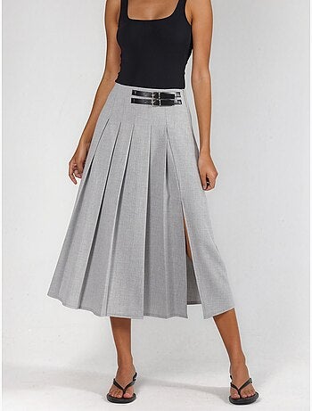 Jupe midi trapèze taille haute avec ceinture