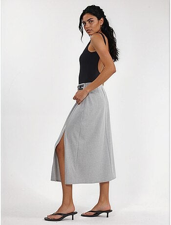 Jupe midi trapèze taille haute avec ceinture