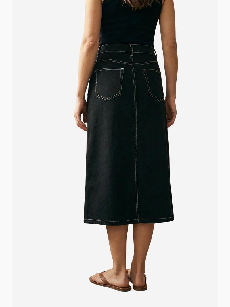 Jupe midi trapèze taille haute avec poches my fashion Noir - Kiabi