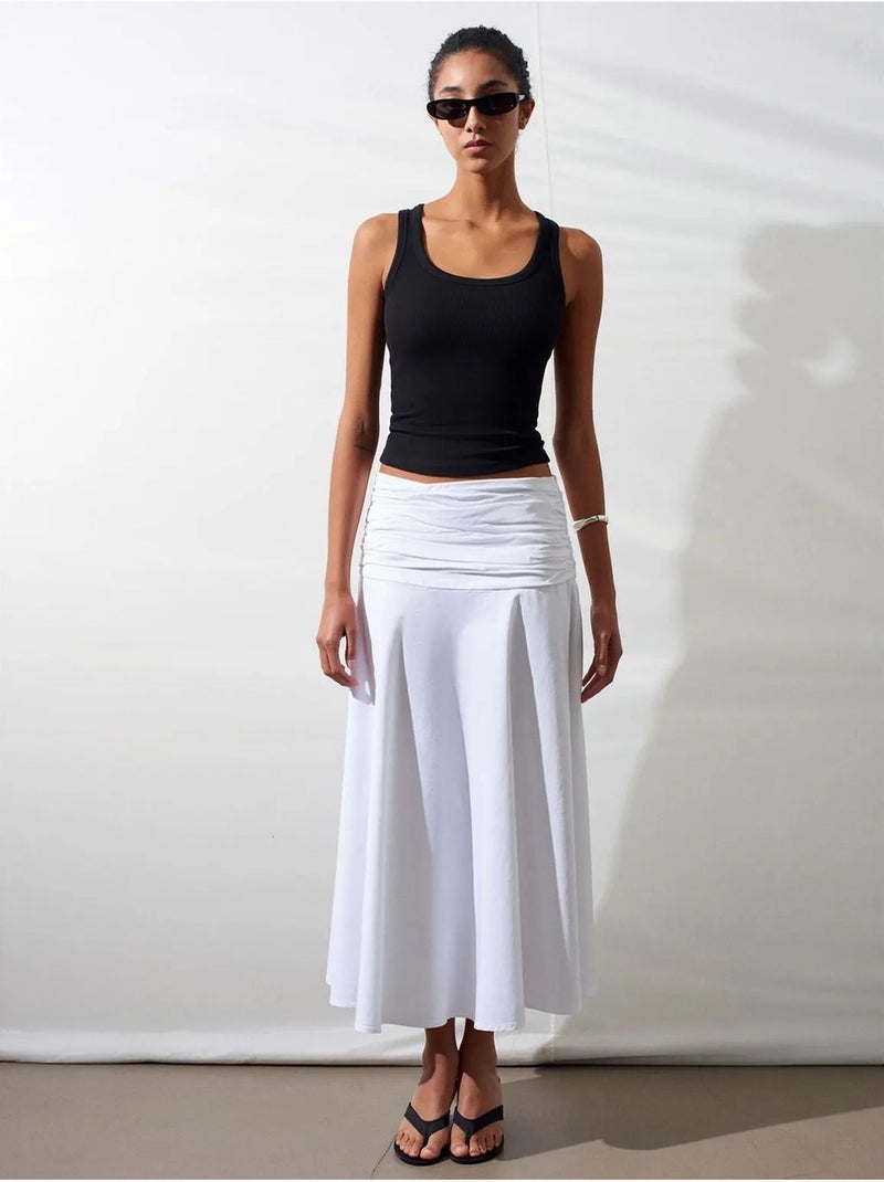Jupe Midi Trapèze Taille Haute Blanc - Kiabi