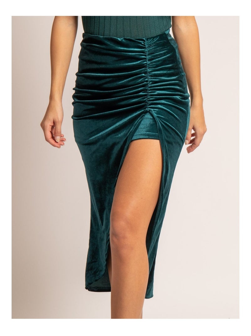 Jupe midi velours XESTOR Bleu canard - Kiabi