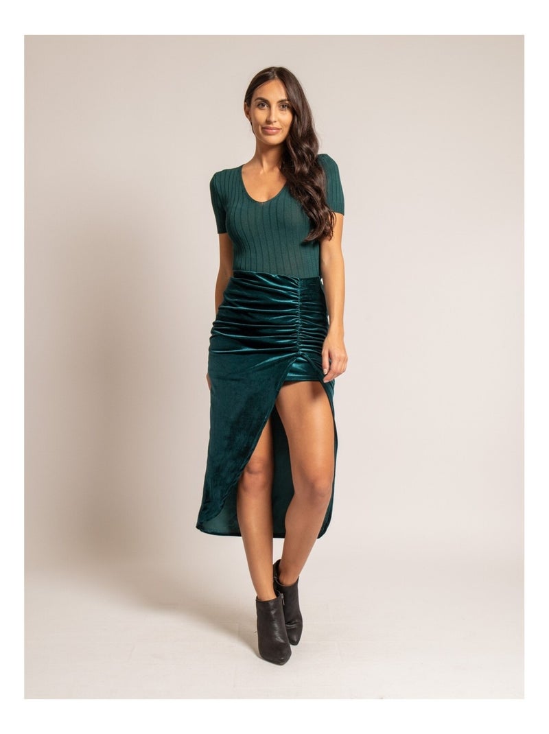 Jupe midi velours XESTOR Bleu canard - Kiabi