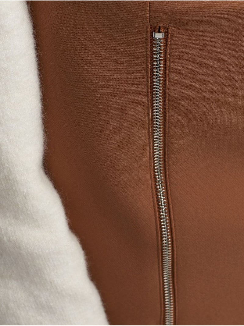 Jupe Mini Droite À Fermeture Zippée Camel - Kiabi