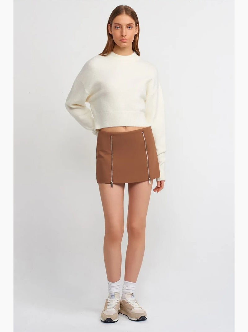 Jupe mini droite à fermeture zippée dilvin Camel - Kiabi