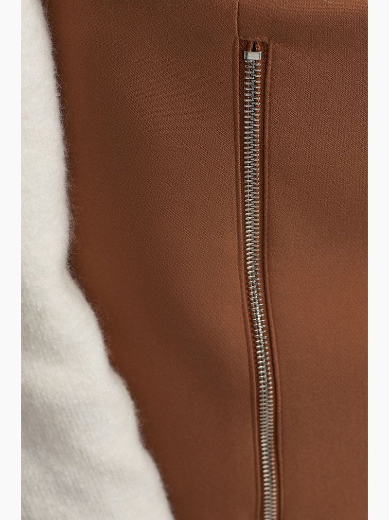 Jupe mini droite à fermeture zippée dilvin Camel - Kiabi
