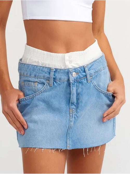Jupe Mini En Denim À Taille Mi-haute Et Effet Usé - Kiabi