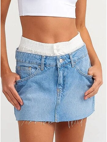 Jupe mini en denim à taille mi-haute et effet usé dilvin