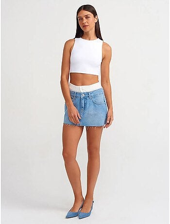 Jupe mini en denim à taille mi-haute et effet usé dilvin
