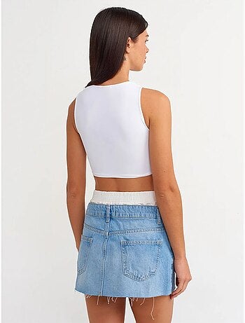 Jupe mini en denim à taille mi-haute et effet usé dilvin