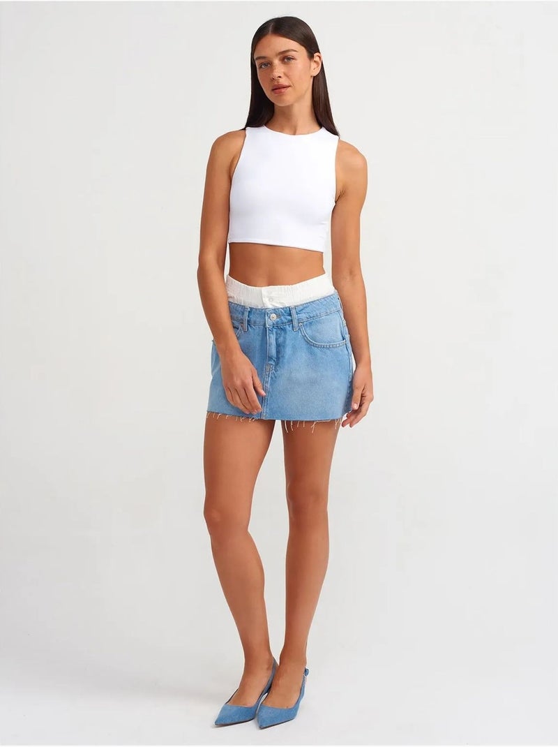 Jupe mini en denim à taille mi-haute et effet usé dilvin Bleu clair - Kiabi