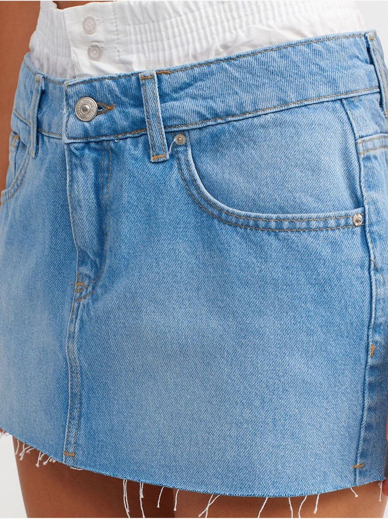 Jupe mini en denim à taille mi-haute et effet usé dilvin Bleu clair - Kiabi