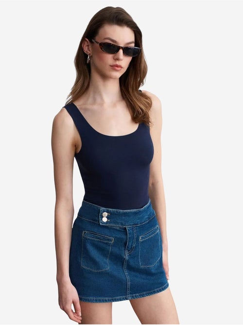 Jupe Mini En Denim Droite À Taille Haute - Kiabi