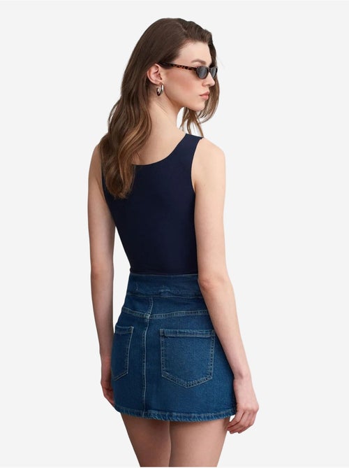 Jupe Mini En Denim Droite À Taille Haute - Kiabi