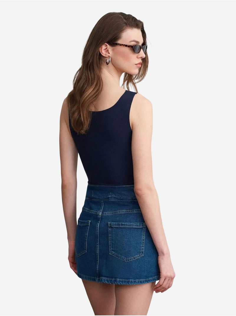 Jupe Mini En Denim Droite À Taille Haute Bleu roi - Kiabi