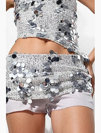 Jupe mini femme taille haute, ligne a, à sequins busem