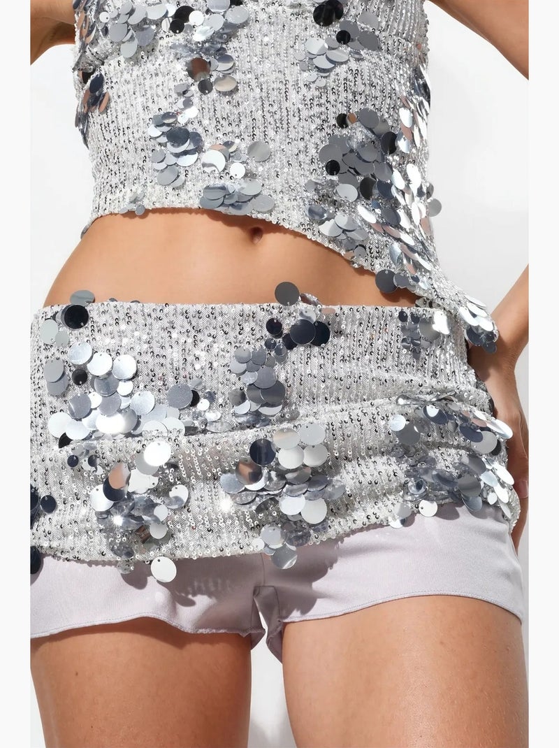 Jupe mini femme taille haute, ligne a, à sequins busem Argent - Kiabi