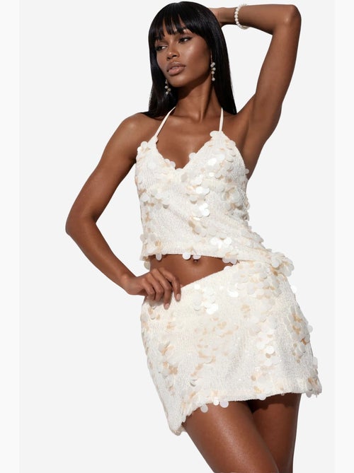 Jupe mini femme taille haute, ligne a, à sequins busem - Kiabi Jupe mini femme taille haute, ligne a, à sequins busem - Kiabi