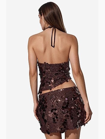 Jupe mini femme taille haute, ligne a, à sequins busem