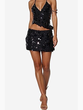 Jupe mini femme taille haute, ligne a, à sequins busem