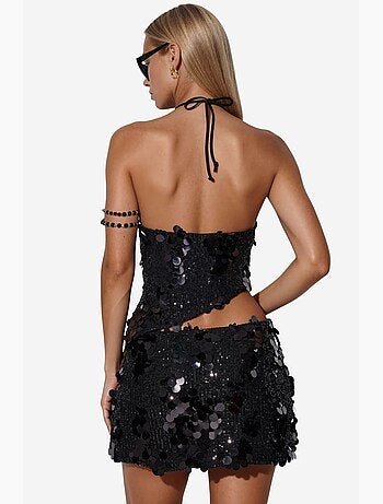 Jupe mini femme taille haute, ligne a, à sequins busem