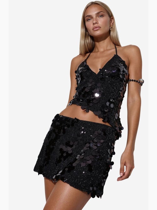 Jupe mini femme taille haute, ligne a, à sequins busem - Kiabi Jupe mini femme taille haute, ligne a, à sequins busem - Kiabi