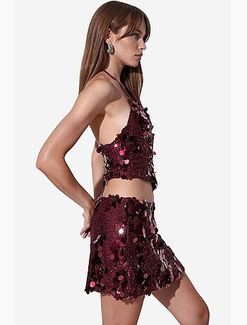 Jupe mini femme taille haute, ligne a, à sequins busem