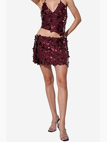 Jupe mini femme taille haute, ligne a, à sequins busem