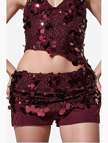 Jupe mini femme taille haute, ligne a, à sequins busem