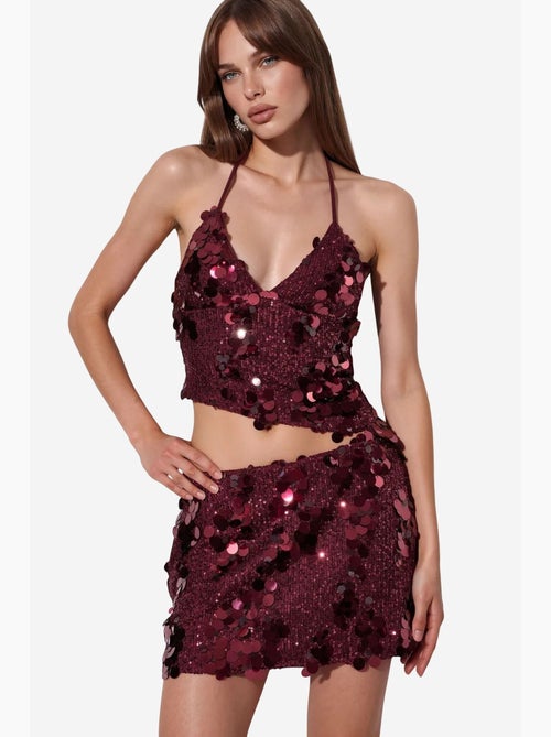Jupe mini femme taille haute, ligne a, à sequins busem - Kiabi Jupe mini femme taille haute, ligne a, à sequins busem - Kiabi