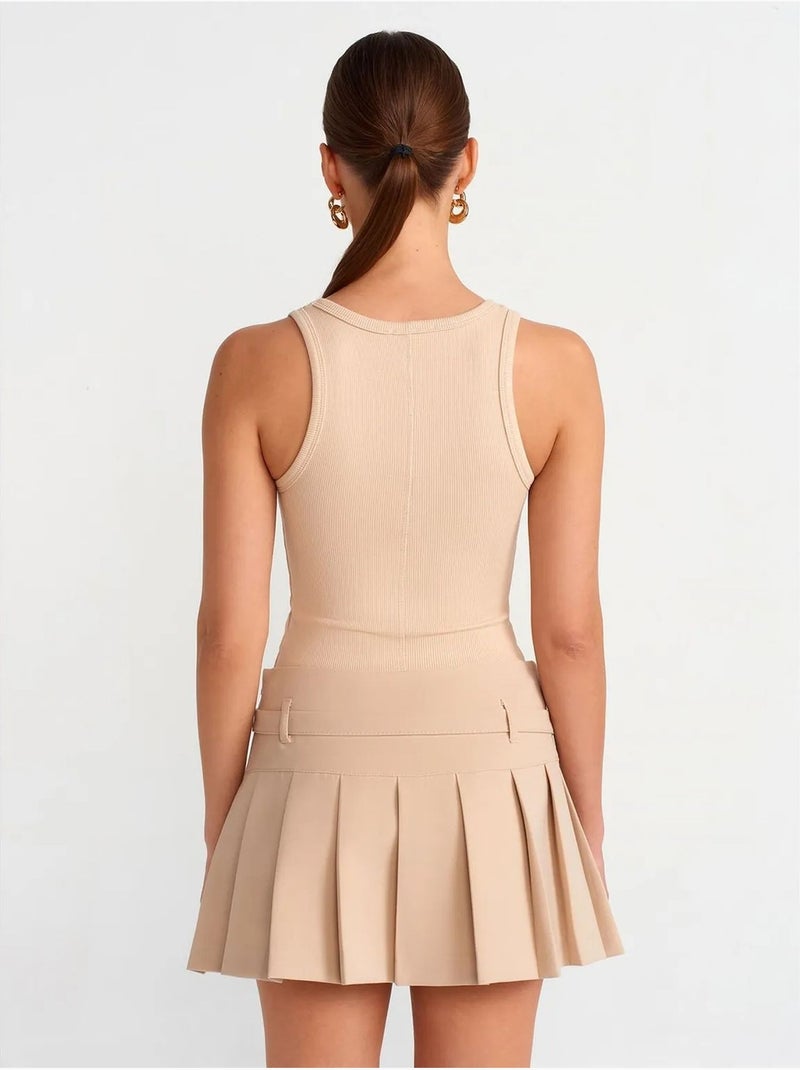 Jupe mini plissée taille haute avec ceinture dilvin Beige argile - Kiabi